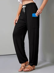  Solid Drawstring Waist Harem Pants with Pockets