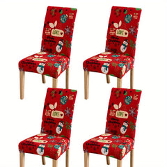 6pcs Fabric Christmas Chair Slipcovers Elastic Santa Elk Design