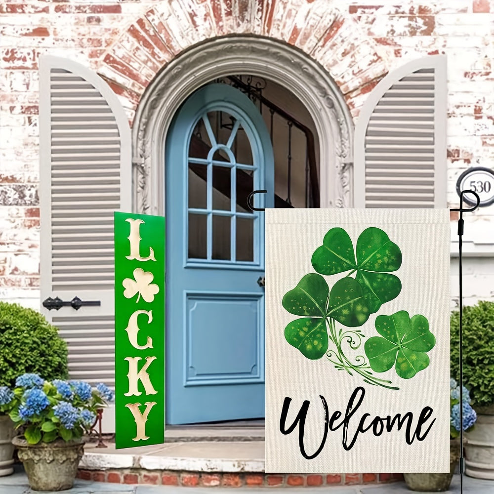 St Patrick's Garden Flag 30 48x45 72 Cm Double Sided Green Shamrocks Clovers