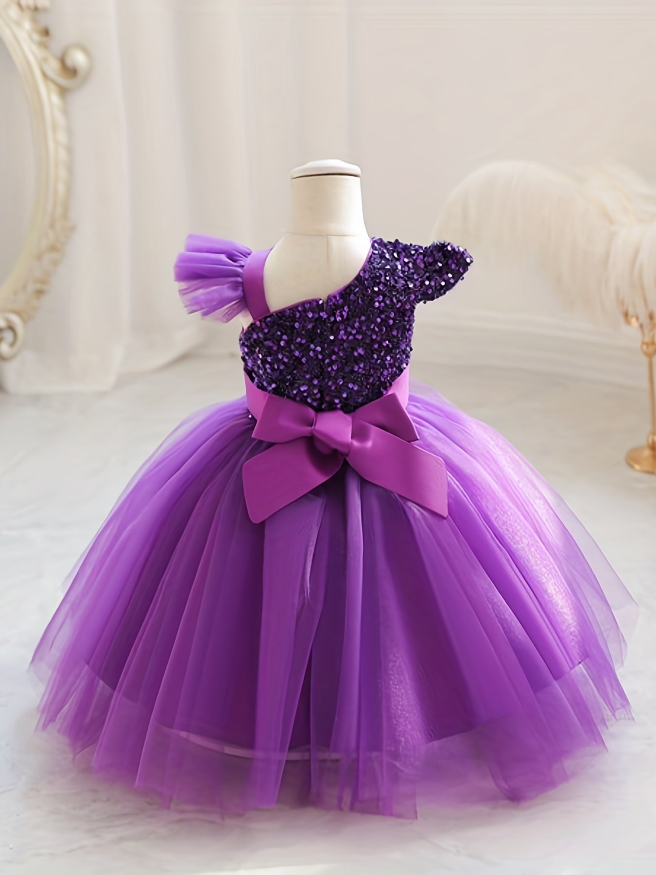 Bowknot Sequin Mesh Gown Dress for Baby Girls - Perfect for Parties