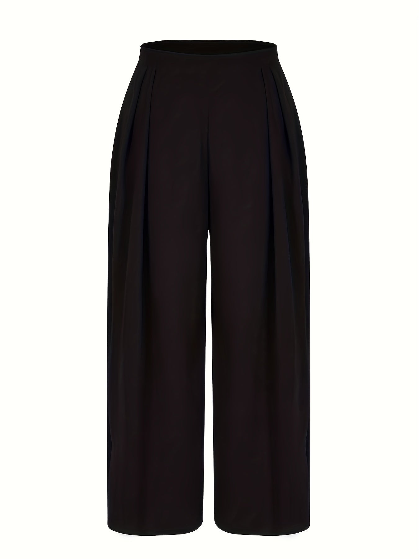  Solid Plicated High Rise Wide Leg Trousers