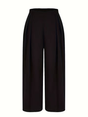  Solid Plicated High Rise Wide Leg Trousers