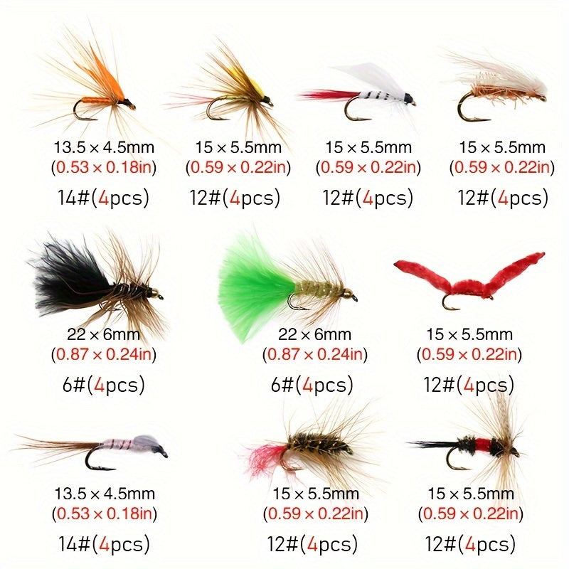 72 Trout Fishing Flies Dry Wet Nymph Midge Larvae Set With Fly Box
