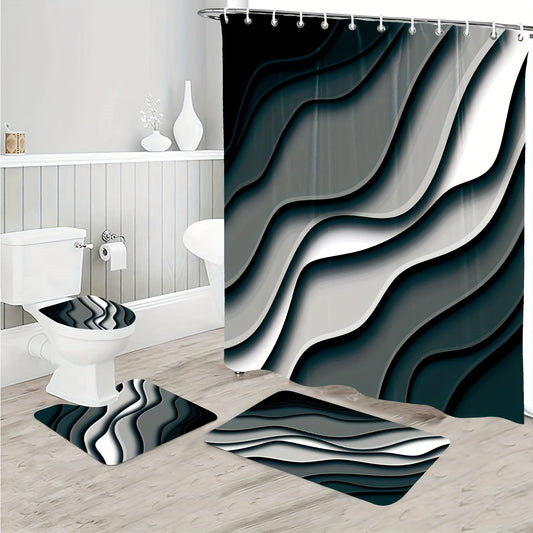 Marble Bathroom Decor Set - Shower Curtain & Non Slip Rug