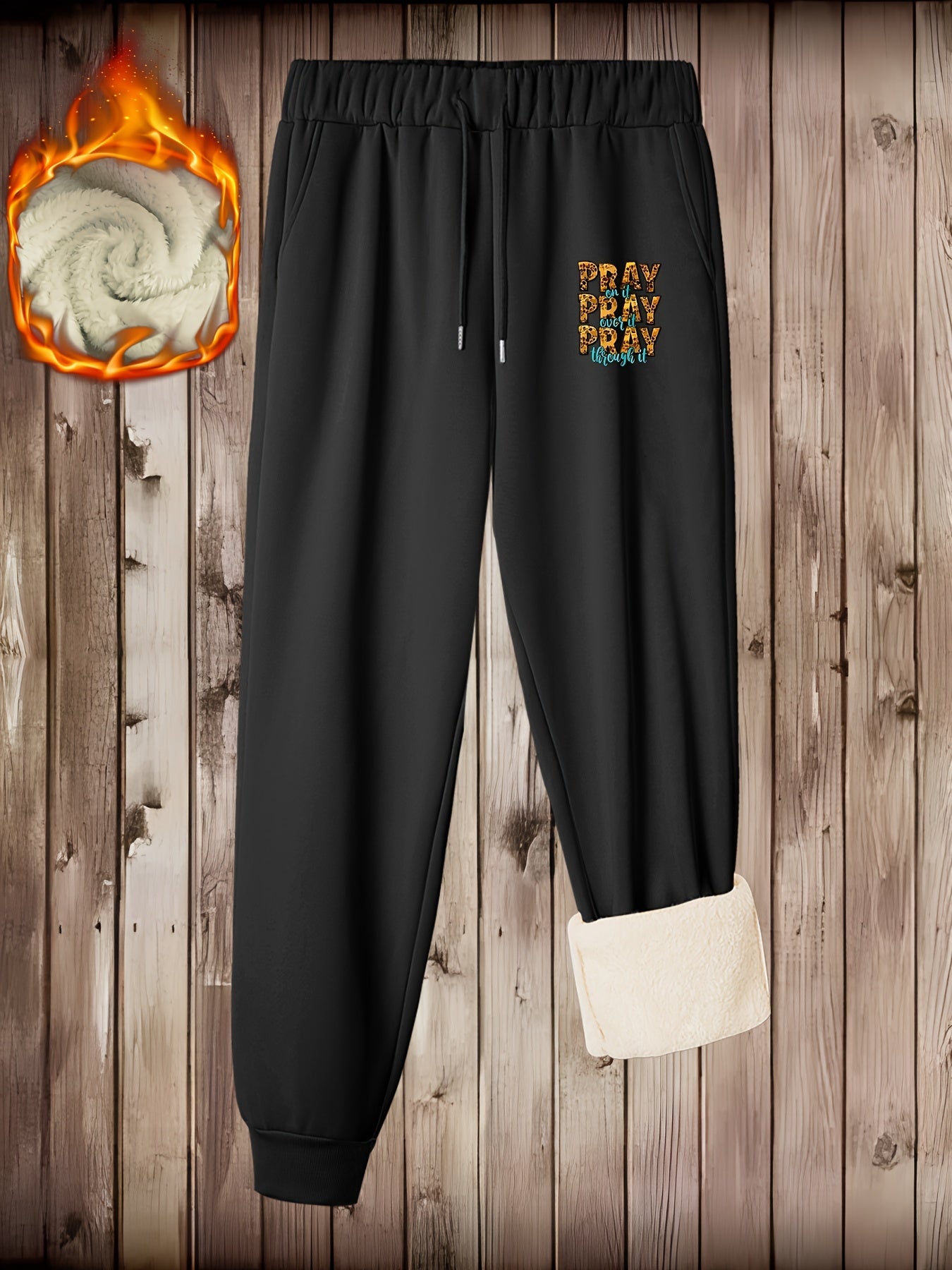  Women's Leopard Print Fleece Joggers with Pockets