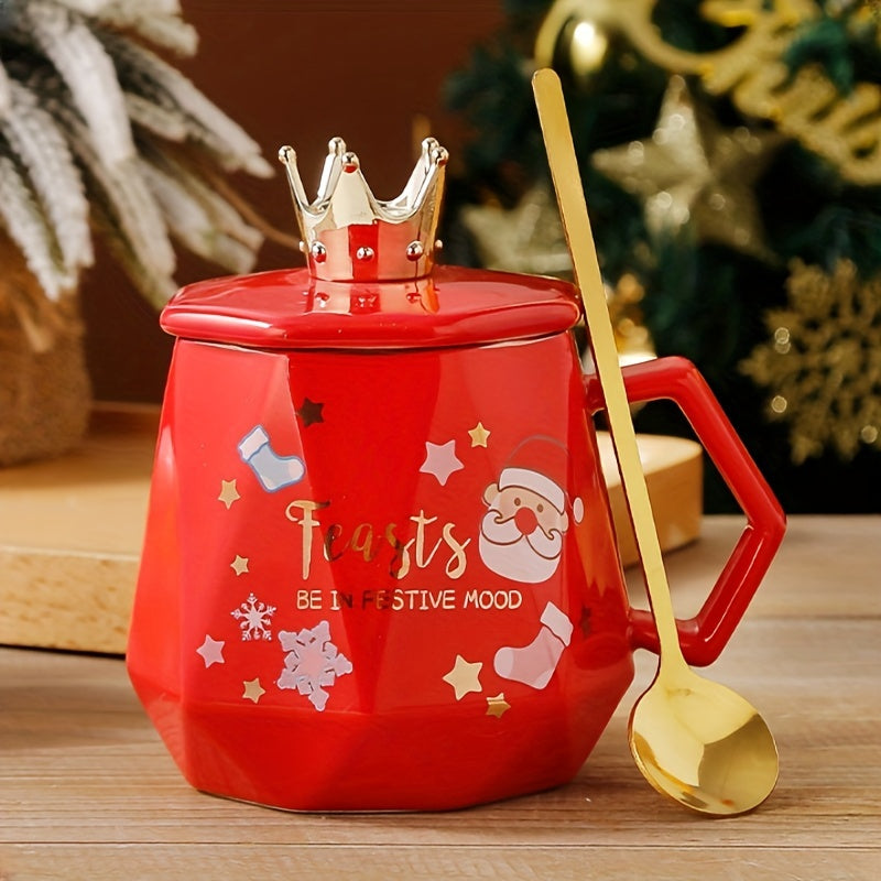 400ml Santa Claus Ceramic Cup with Lid & Spoon - Cartoon Coffee Cup