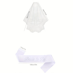 Bridal Veil Set & Bride to Be Sash Wedding Gown w/ Rhinestone Accents