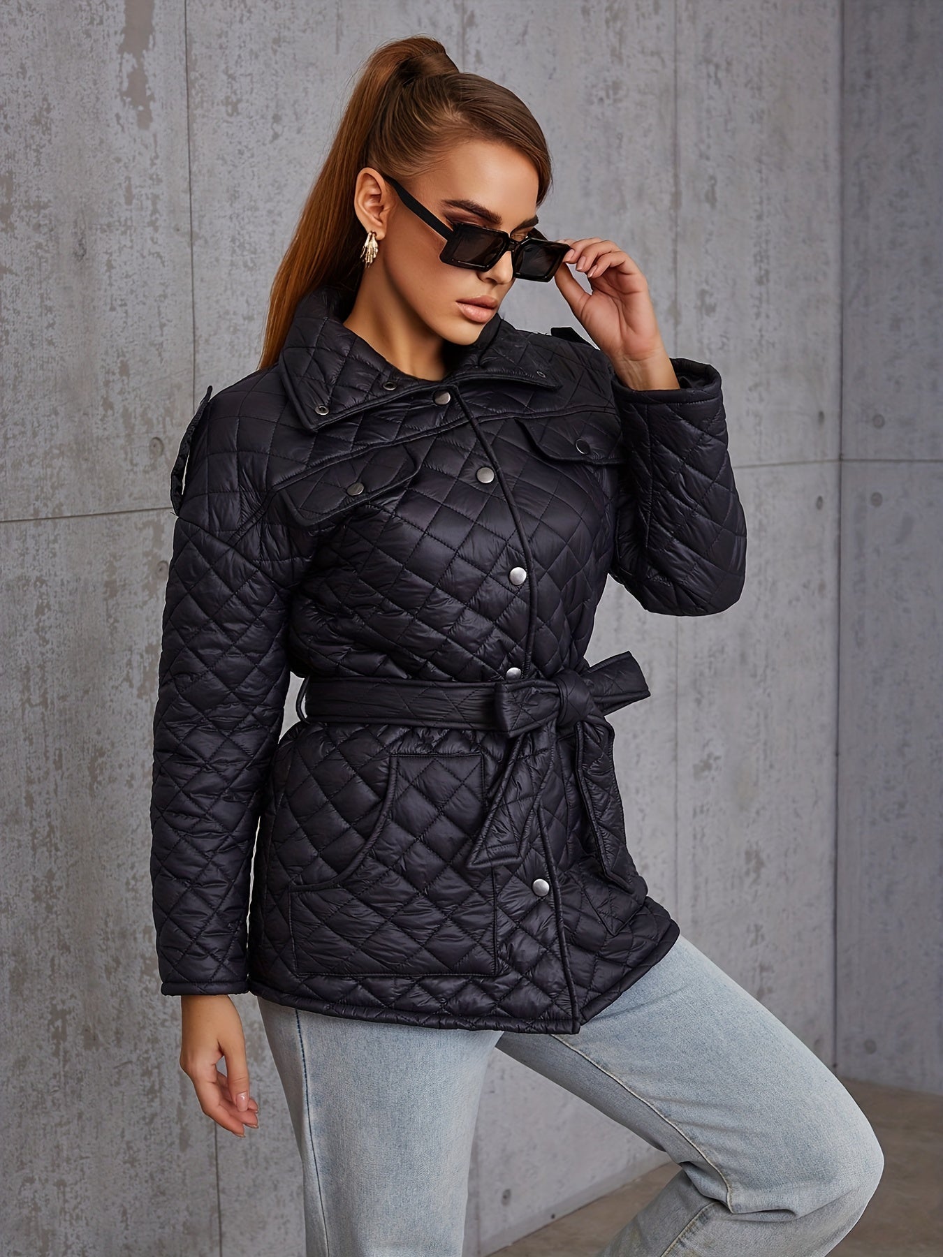 Solid Button Front Coat Long Sleeve Warm Outerwear