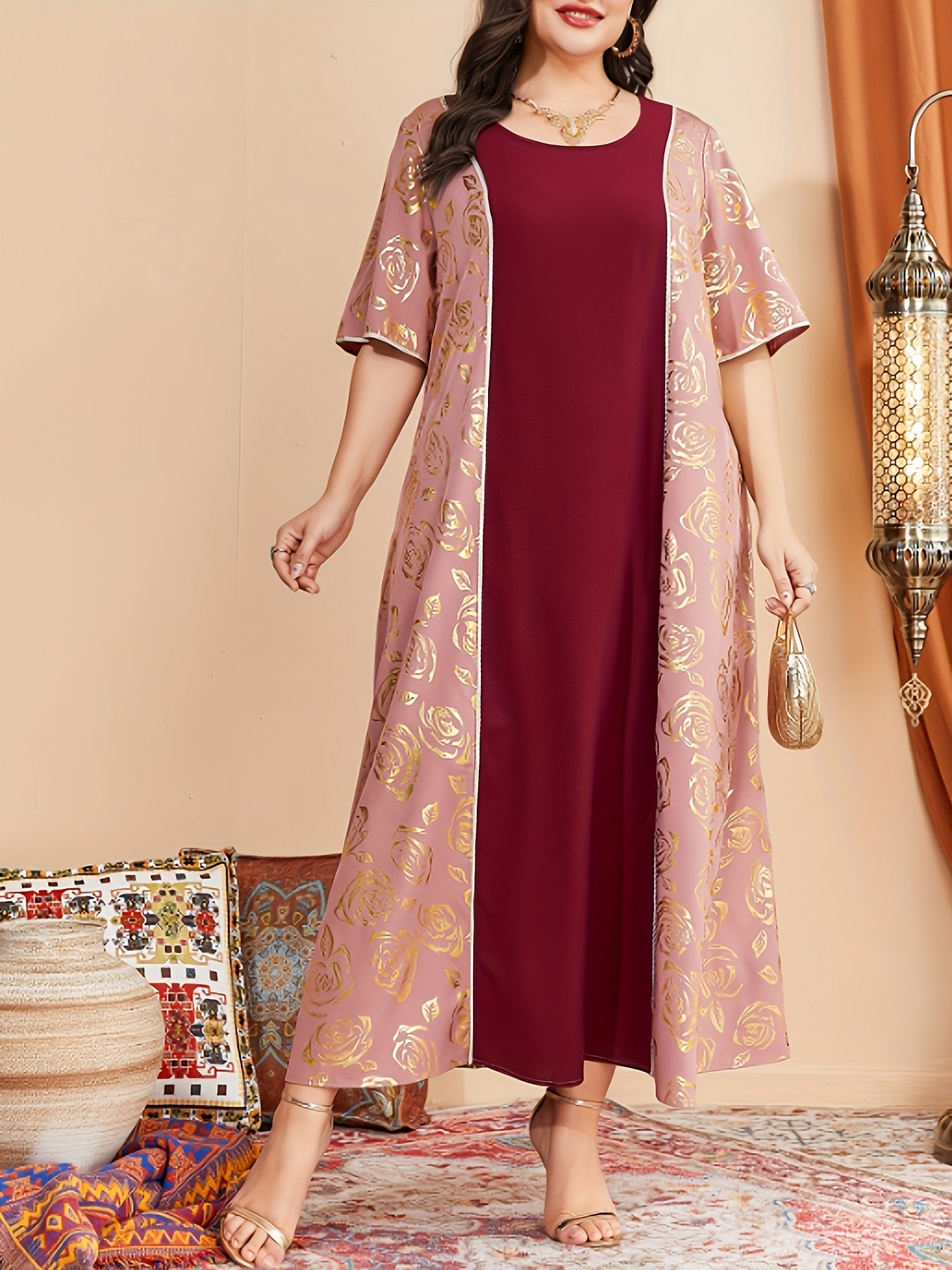  Golden Floral Print Maxi Dress