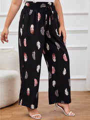  Feather Print Wide Leg Trousers