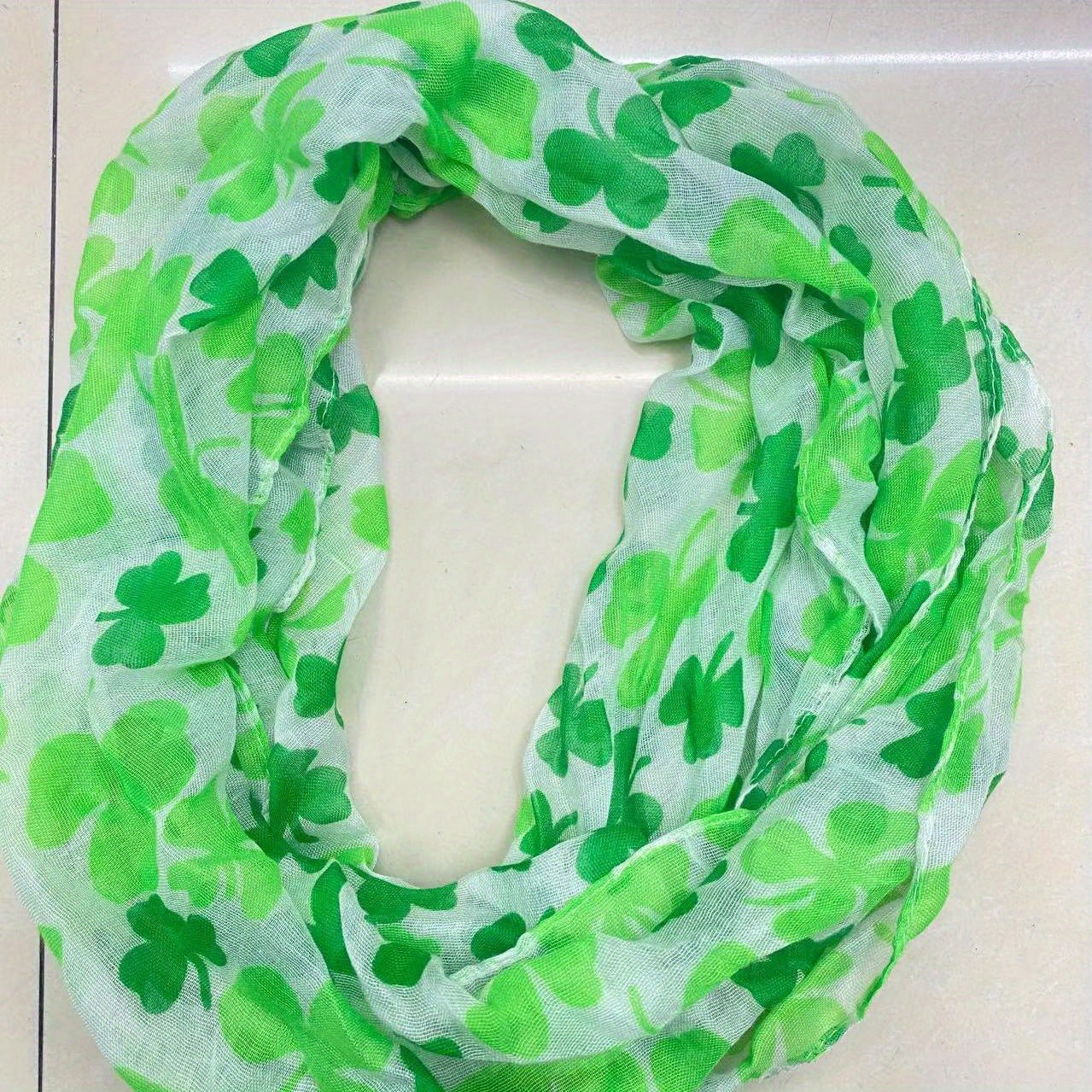 Voile Green Scarf Lucky Clover St Patrick's Shawl Four Leaf Clover Neck Scarf