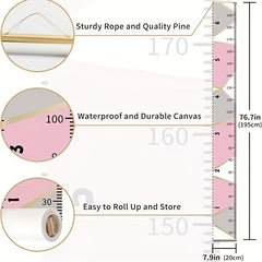 Pink Block Height Growth Chart Ruler for Kids Bedroom Nursery Wall Decor