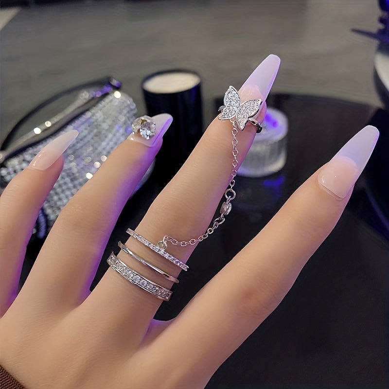 Butterfly Chain Open Ring Rhinestone Jewelry Y2K