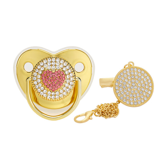 Baby Peach Heart Silicone Pacifier Set with Anti-loss Chain