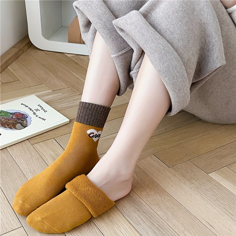 5 Pairs Letter Print Socks Colorblock Crew Socks Women's Stockings