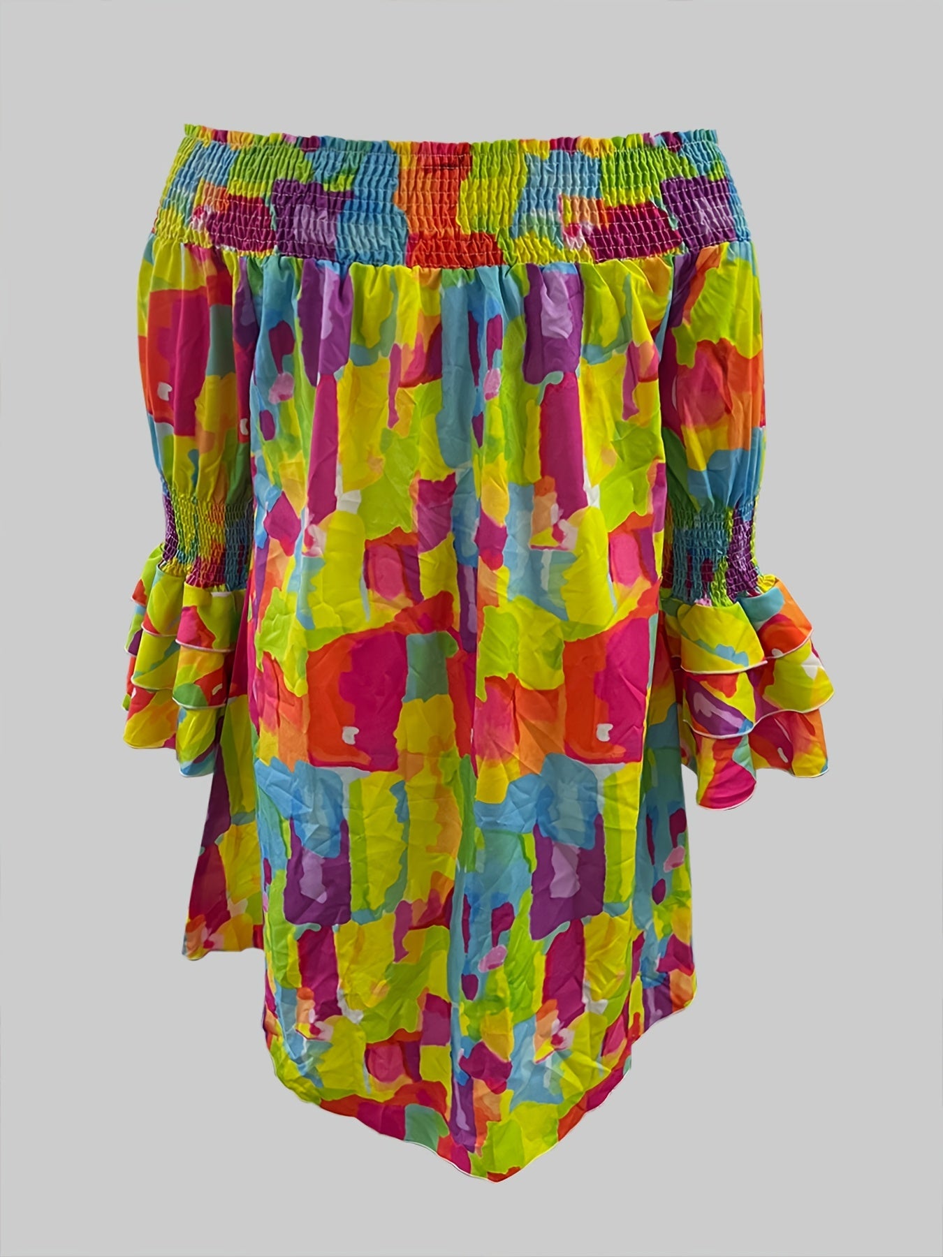  Geometric Print Off Shoulder Dress