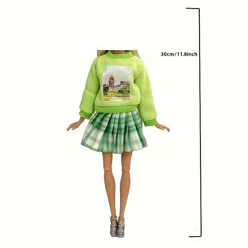 8" Doll Princess Outfit Green Long Sleeve Top and Short Skirt Gift