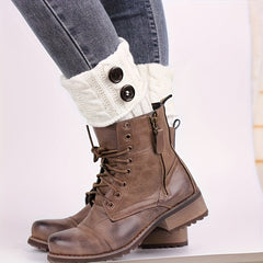 Women's Button Twist Knitted Leg Warmer Winter Warm Boots Cuffs