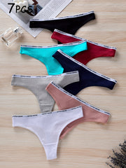 7pcs Letter Tape Thongs Comfy Low Waist Panties Women's Lingerie