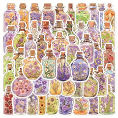50pcs Floral Glass Bottle Stickers Self Adhesive Decals for Electronics