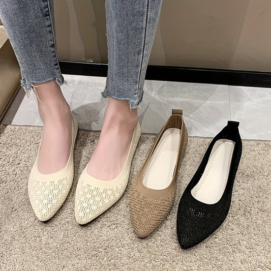 Women's Pointed Toe Ballet Flats Comfy Knitted Slip On Shoes