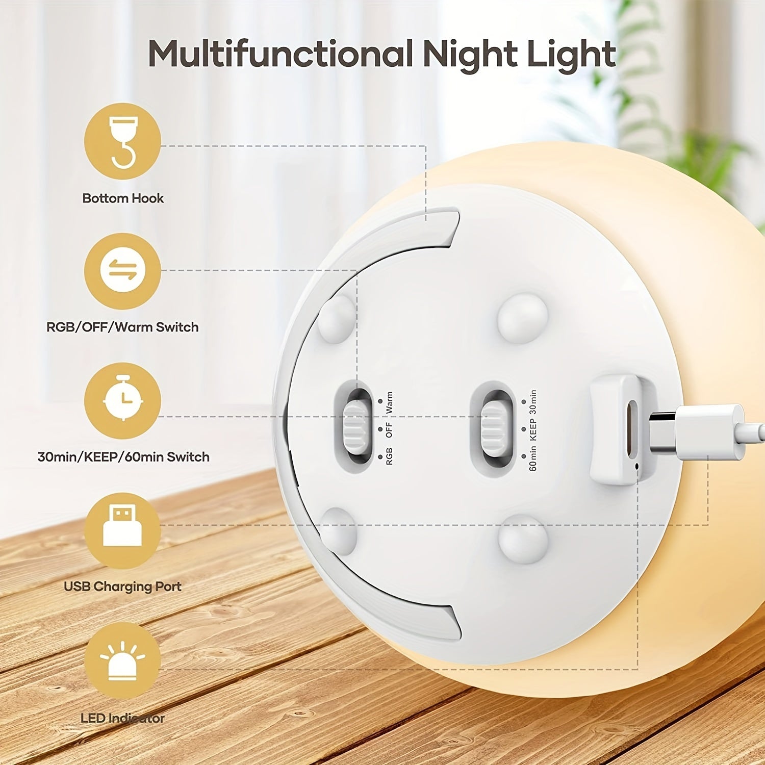 Bright Rechargeable Night Light for Children, RGB Warm Red LED Night Light