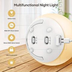 Bright Rechargeable Night Light for Children, RGB Warm Red LED Night Light