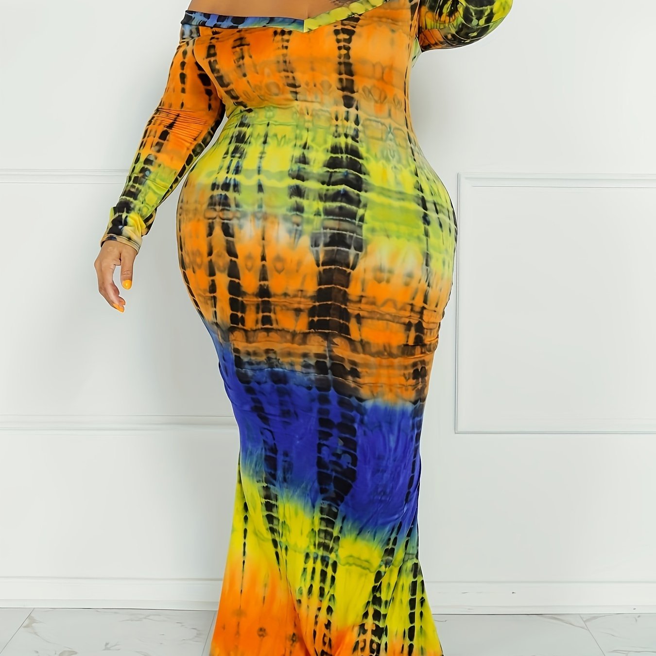  Tie Dye Off Shoulder Maxi Mermaid Dress