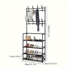 Shoe Storage Rack With Clothes Shelf Hanging Stand Hooks