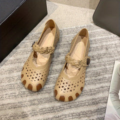 Women's Retro Hollow Out Flat Shoes Round Toe Hook & Loop Casual Non Slip Flats