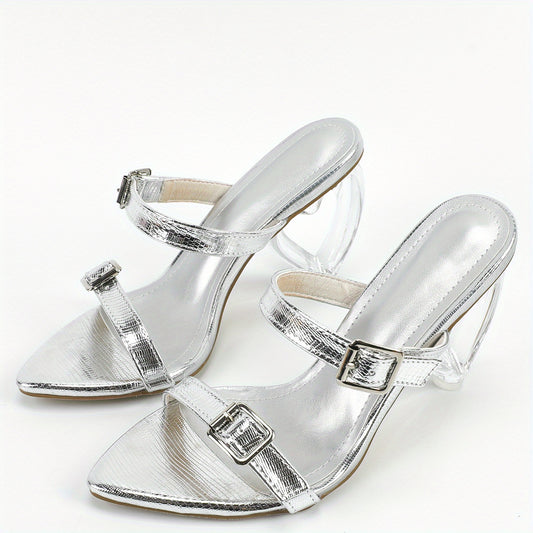 Women's Heart Heel Sandals Pointed Double Buckle Slip On Fashion Party Sandals