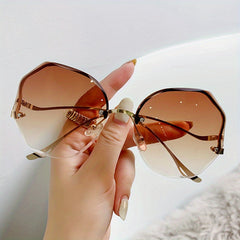 Women's Ombre UV400 Polygon Rimless Sunglasses