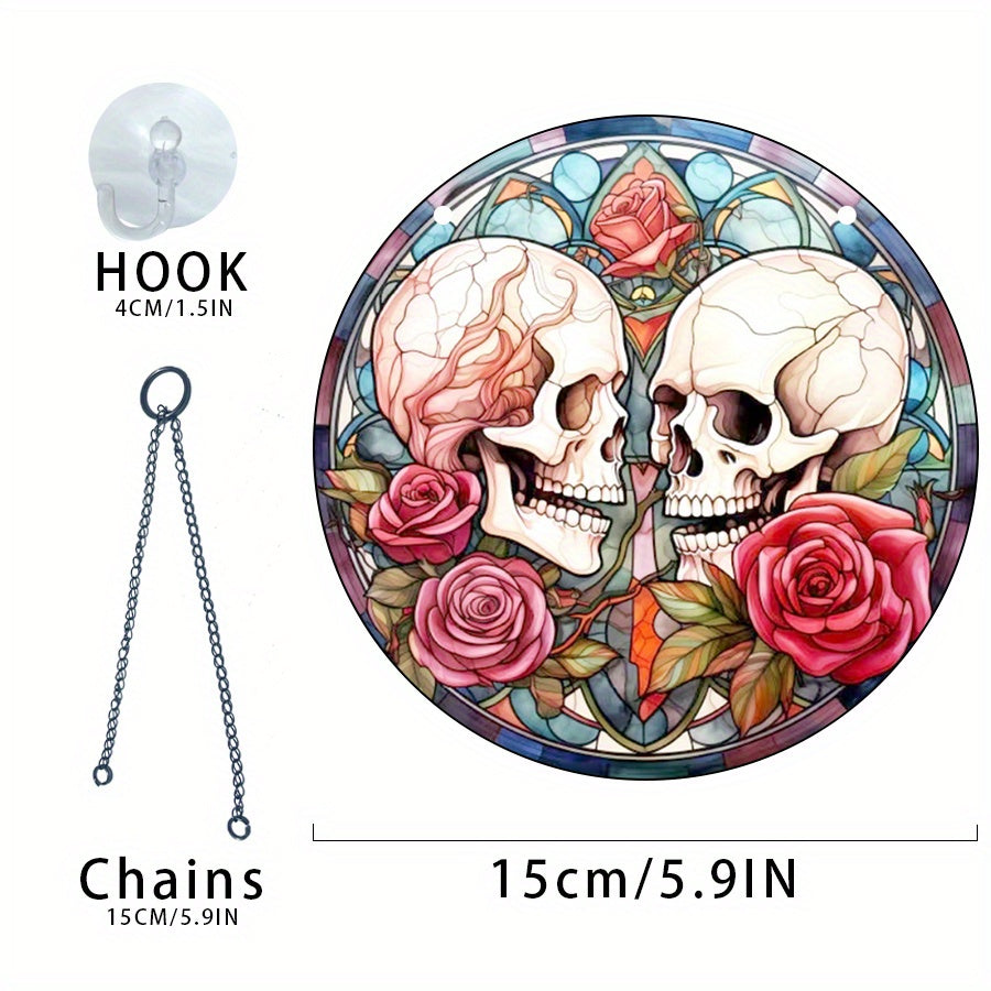 Halloween Acrylic Rose Couple Skull Window Decoration