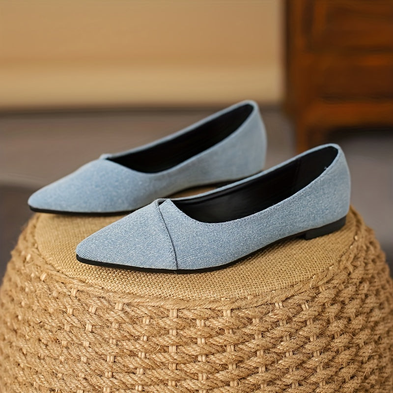 Women's Solid Denim Point Toe Flat Shoes