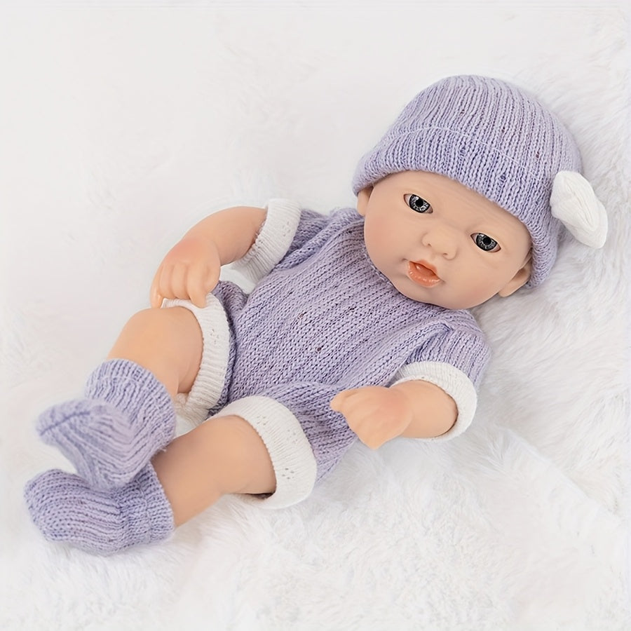 7" Purple PVC Palm Baby Doll w/ Knit Hat Outfit & Socks - Soft & Realistic