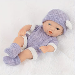 7" Purple PVC Palm Baby Doll w/ Knit Hat Outfit & Socks - Soft & Realistic
