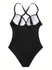 Ruched Halter Swimsuit V Neck Cross Back One Piece Bathing Suit