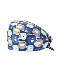 Floral Cartoon Print Work Cap Vintage Scrub Cap Adjustable Lace Up Hat
