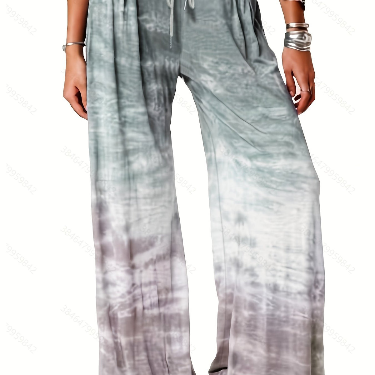 Women's Plus Ombre Print Wide Leg Drawstring Trousers