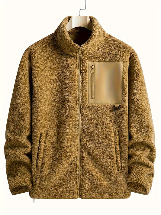Men's Fleece Zip Up Stand Collar Jacket for Autumn Winter