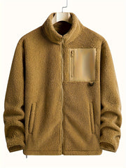 Men's Fleece Zip Up Stand Collar Jacket for Autumn Winter