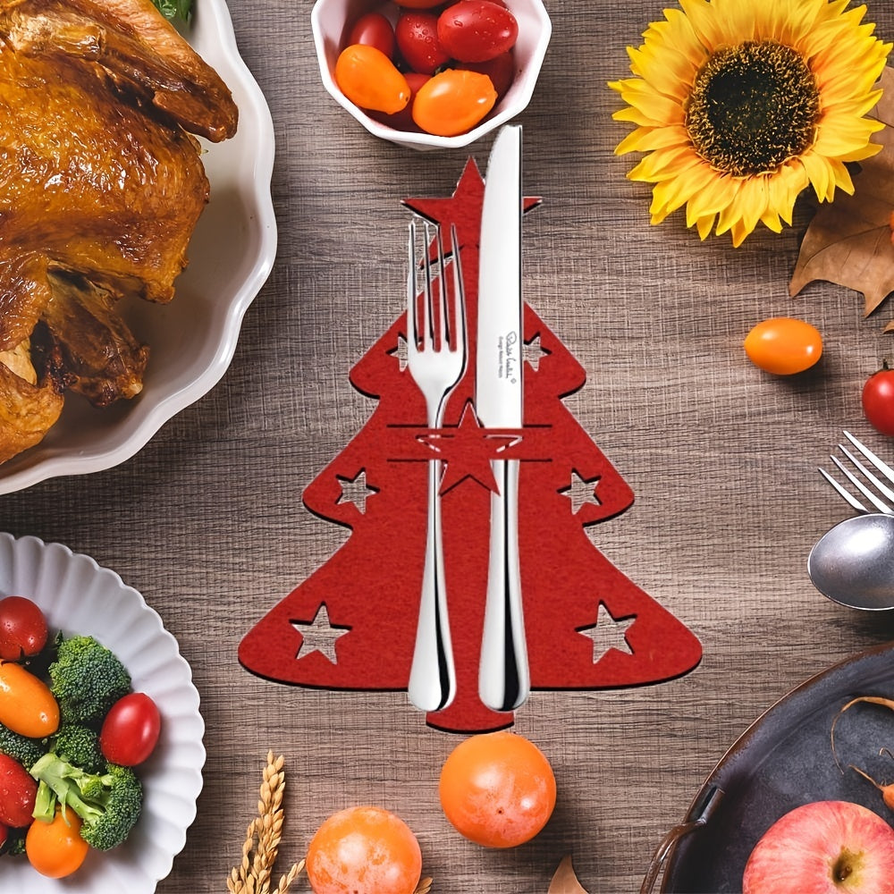 4pcs Christmas Tree Cutlery Holder Felt Fork And Spoon Bag