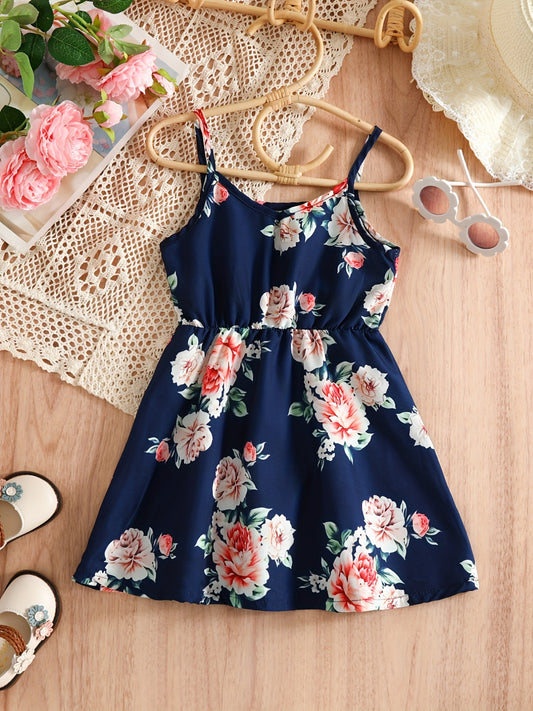 Girls V Neck Floral Print Cami Dress for Summer