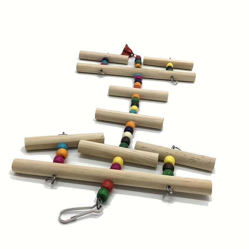 Colorful Wooden Parrot Swing Ladder Toy with Bells & Beads