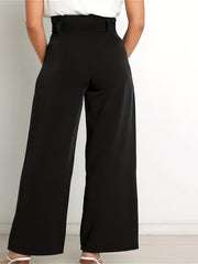  Solid High Rise Wide Leg Trousers With Belt