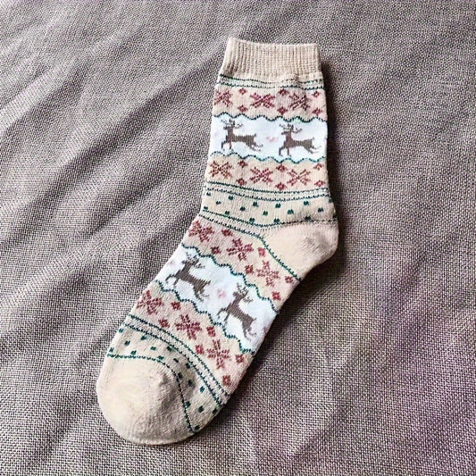5 Pairs Christmas Elk Print Socks Women's Stockings & Hosiery