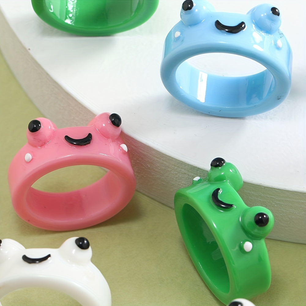 8pcs Cartoon Frog Resin Rings for Girls Party Holiday Gift