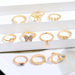 23pcs Exaggerated Flower Butterfly Rhinestone Pearl Ring Set Women's Joint Ring