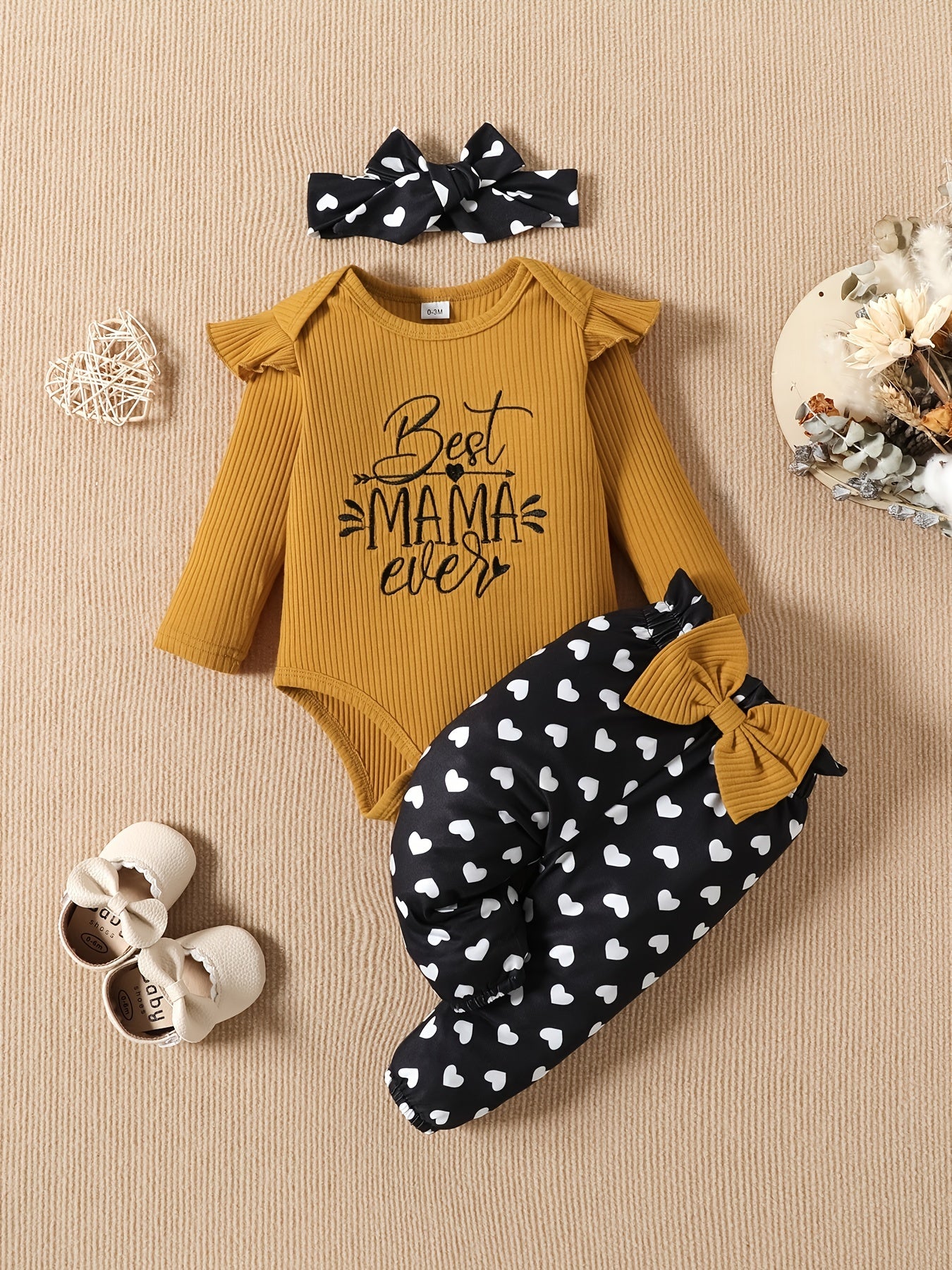 Baby Girls Heart Pattern Bodysuit Romper Outfit Set