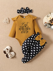 Baby Girls Heart Pattern Bodysuit Romper Outfit Set